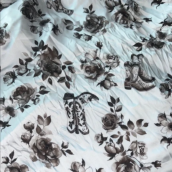 Scarf-- white brown cowboy boots roses square neck purse hair accessory - Picture 3 of 9